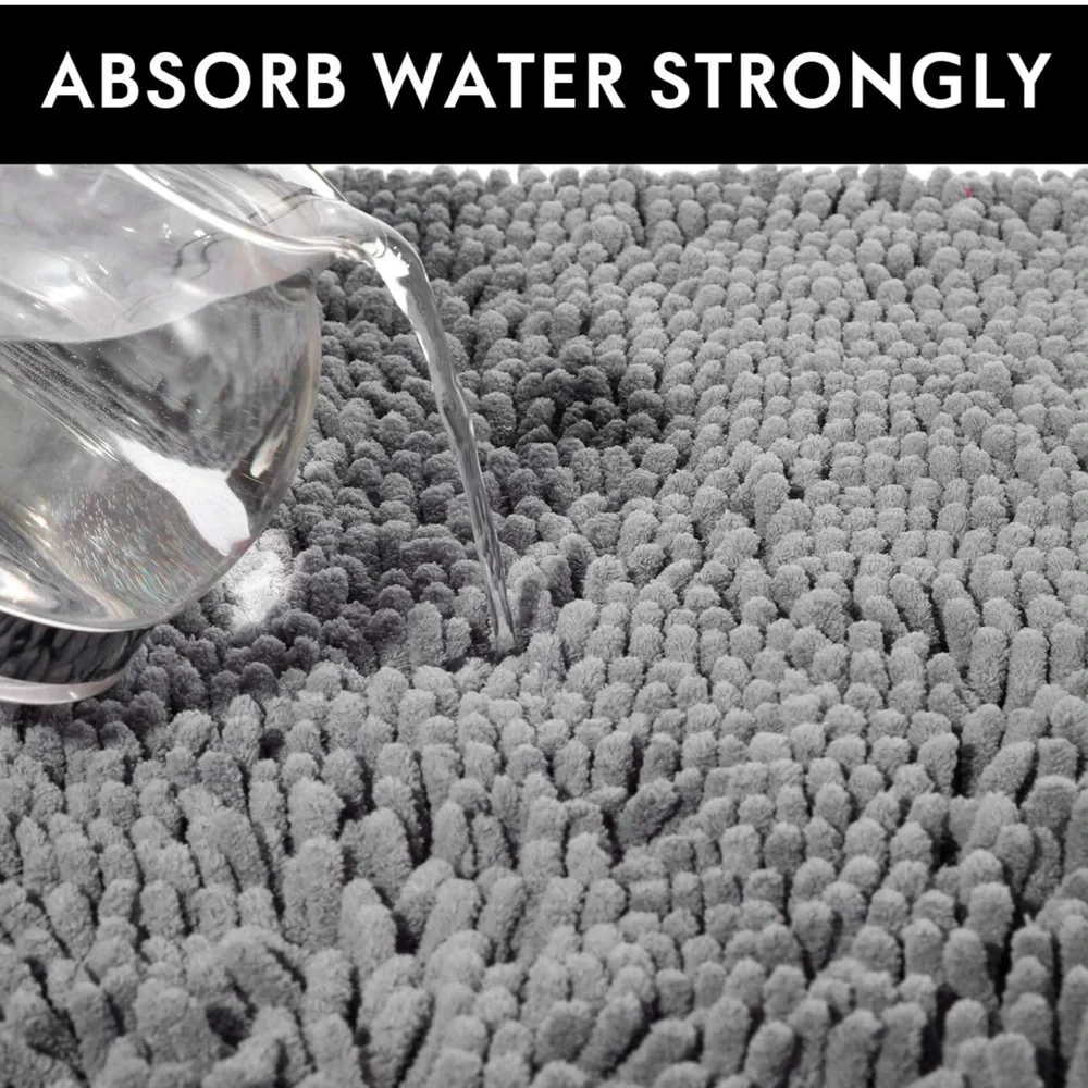 Set of plush microfiber chenille gray bathroom mats